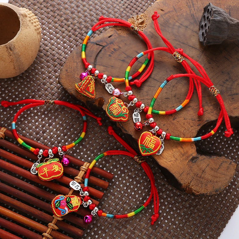 非金属布艺手链 端午节儿童手工编织彩色民族风五彩绳手绳可调节