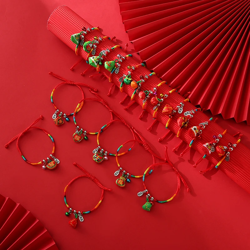 非金属布艺手链 端午节儿童手工编织手绳手链五彩绳绳编可调节