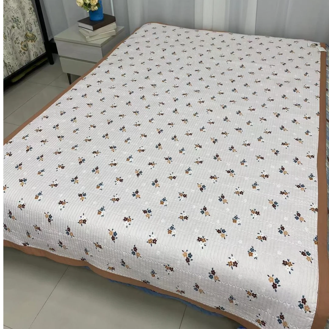 【三色花】四季母婴级A类有氧泡泡纱水洗棉床盖夹棉床单加厚