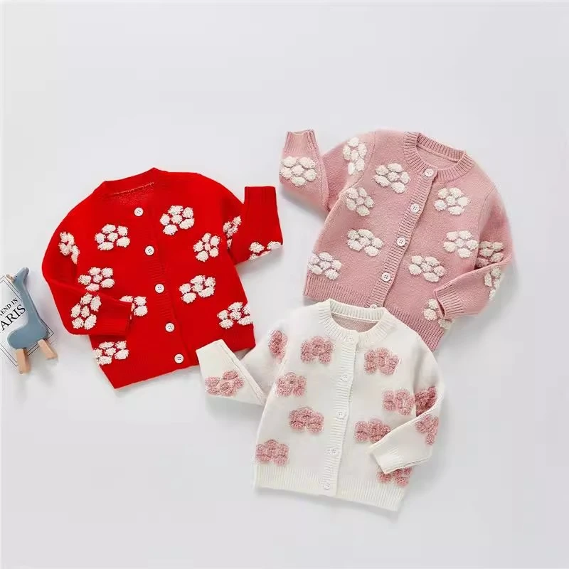 韩版宝宝开衫春秋新款女童针织衫上衣婴幼儿洋气可爱花朵毛衣外套