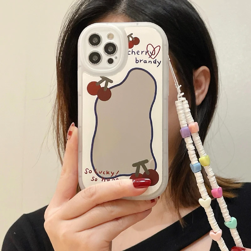 【苹果/华为/荣耀/OPPO/vivo/小米】ins樱桃补妆镜面手机壳防摔