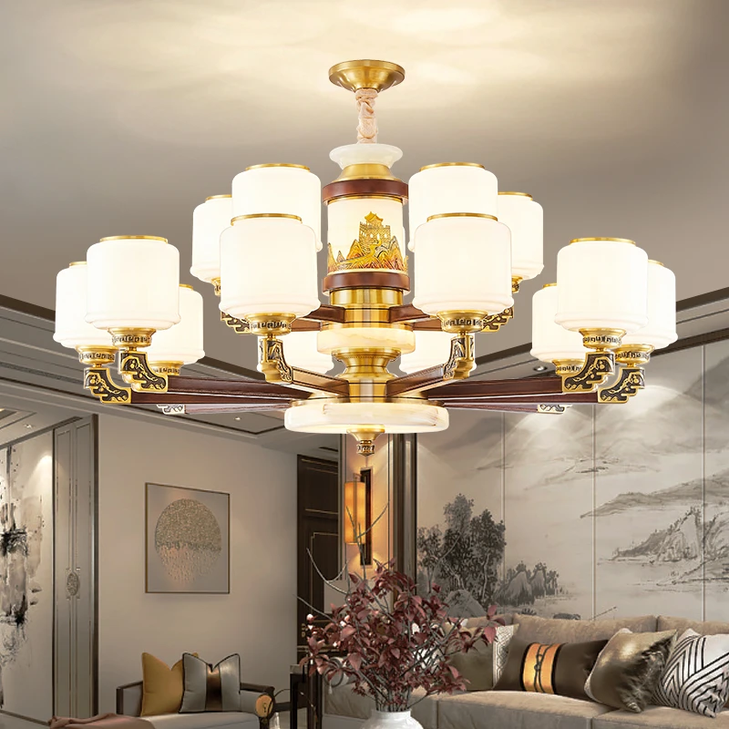 2024新款新中式高端大气全铜+玉石客厅餐厅卧室吊灯7610