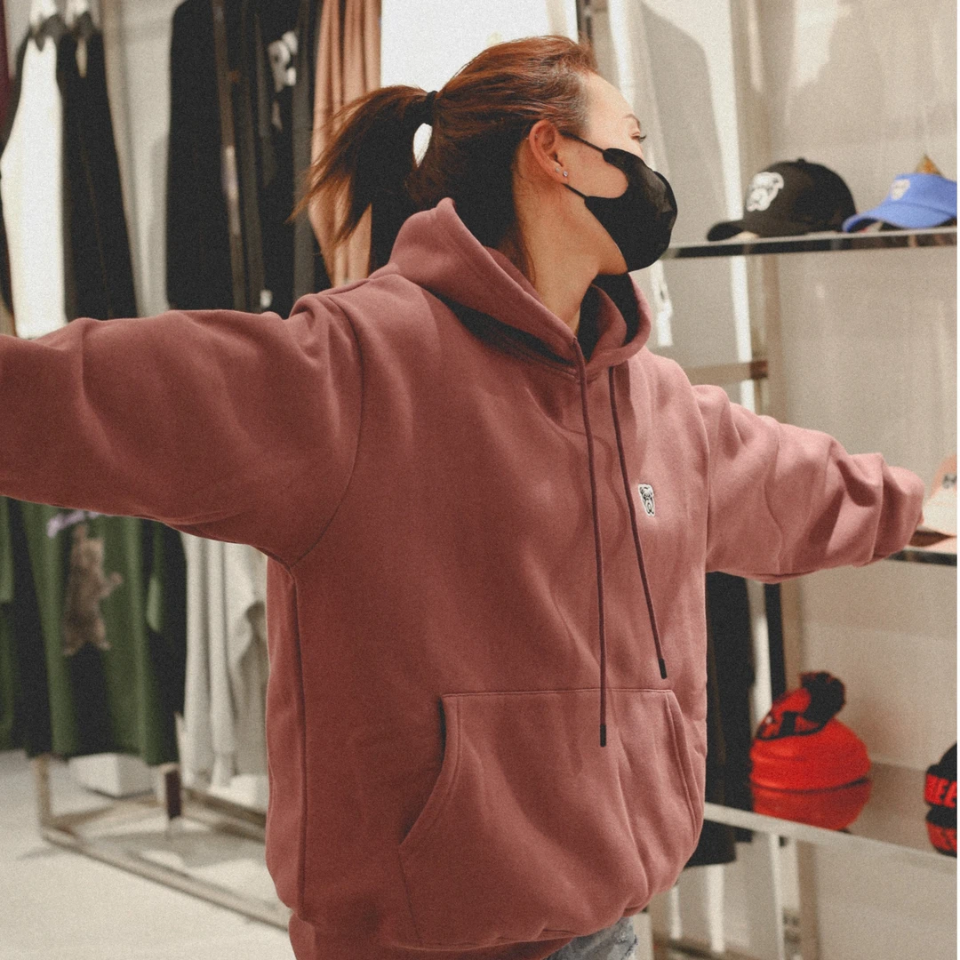 meet roy 人宠关系潮牌 小logo刺绣 雾霾紫帽衫加绒休闲宽松连帽