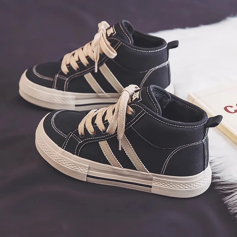 人本加绒帆布鞋男2025冬季新款男童保暖运动鞋大童学生加厚二棉鞋