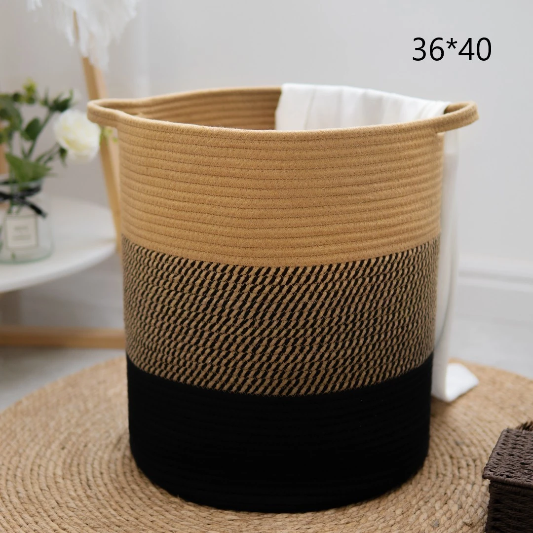 A107棉绳编织简约居家圆形轻奢客厅创意收纳筐