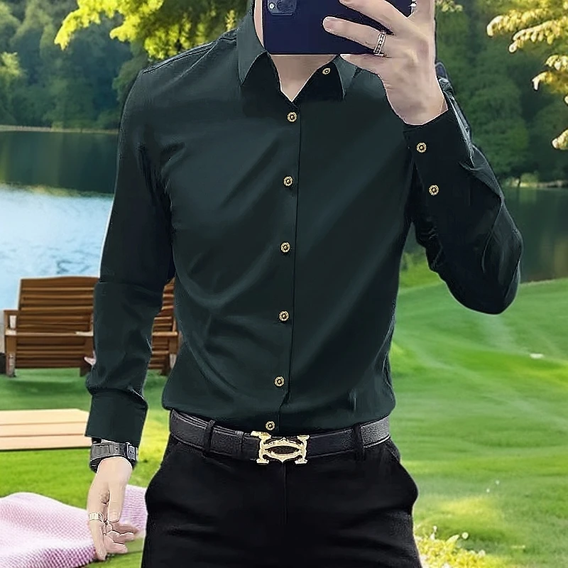 高端免烫垂感商务衬衣2025秋冬爆款潮流痞帅加绒保暖衬衫修身显瘦