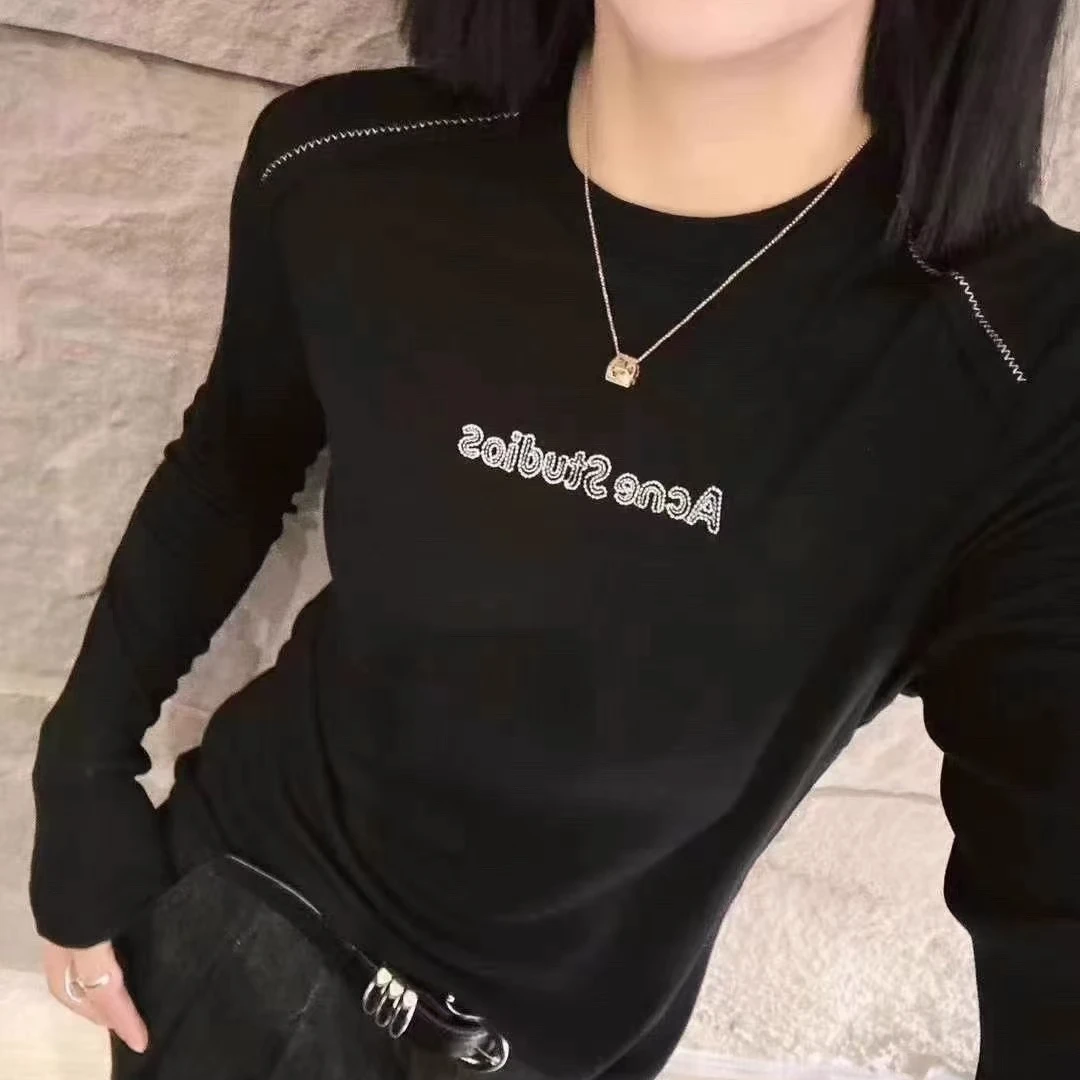 ZM2024秋季新款女圆领纯色字母印花百搭显瘦天丝棉打底衫（86072）