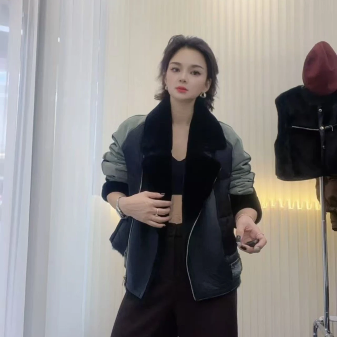 ZM2024冬季新款机车款拼牛仔宽松外套（9010）