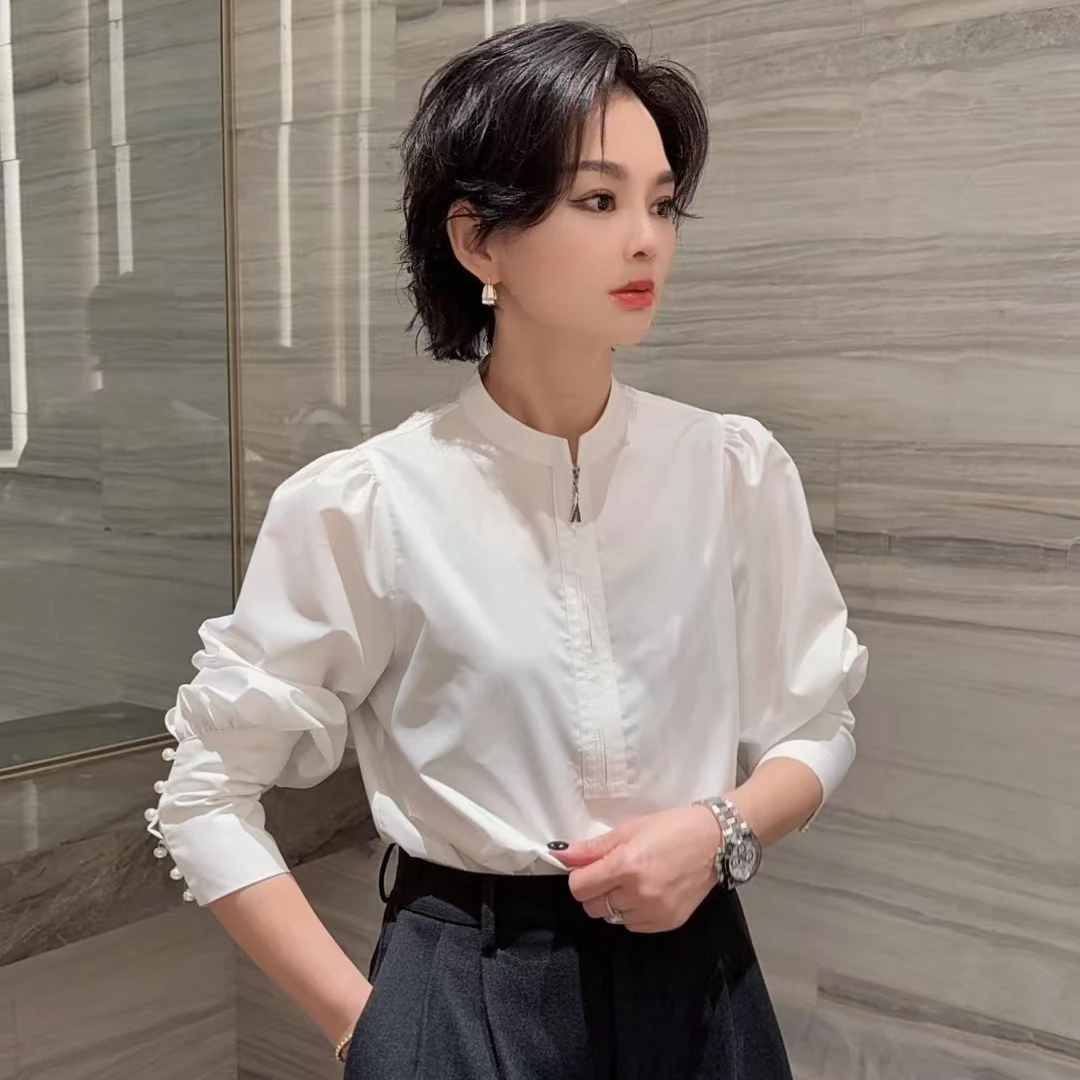 ZM2024秋冬款半拉链设计感极简风衬衫女气质百搭长袖上衣（86103）