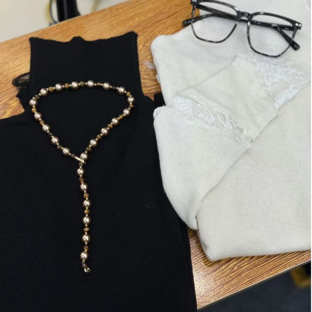 ZM24年新款设计感甜美袖口蕾丝拼接长袖高领羊毛衫