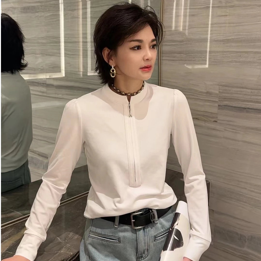 ZM24年冬季新款加绒半拉链设计感泡泡袖内搭（86120）