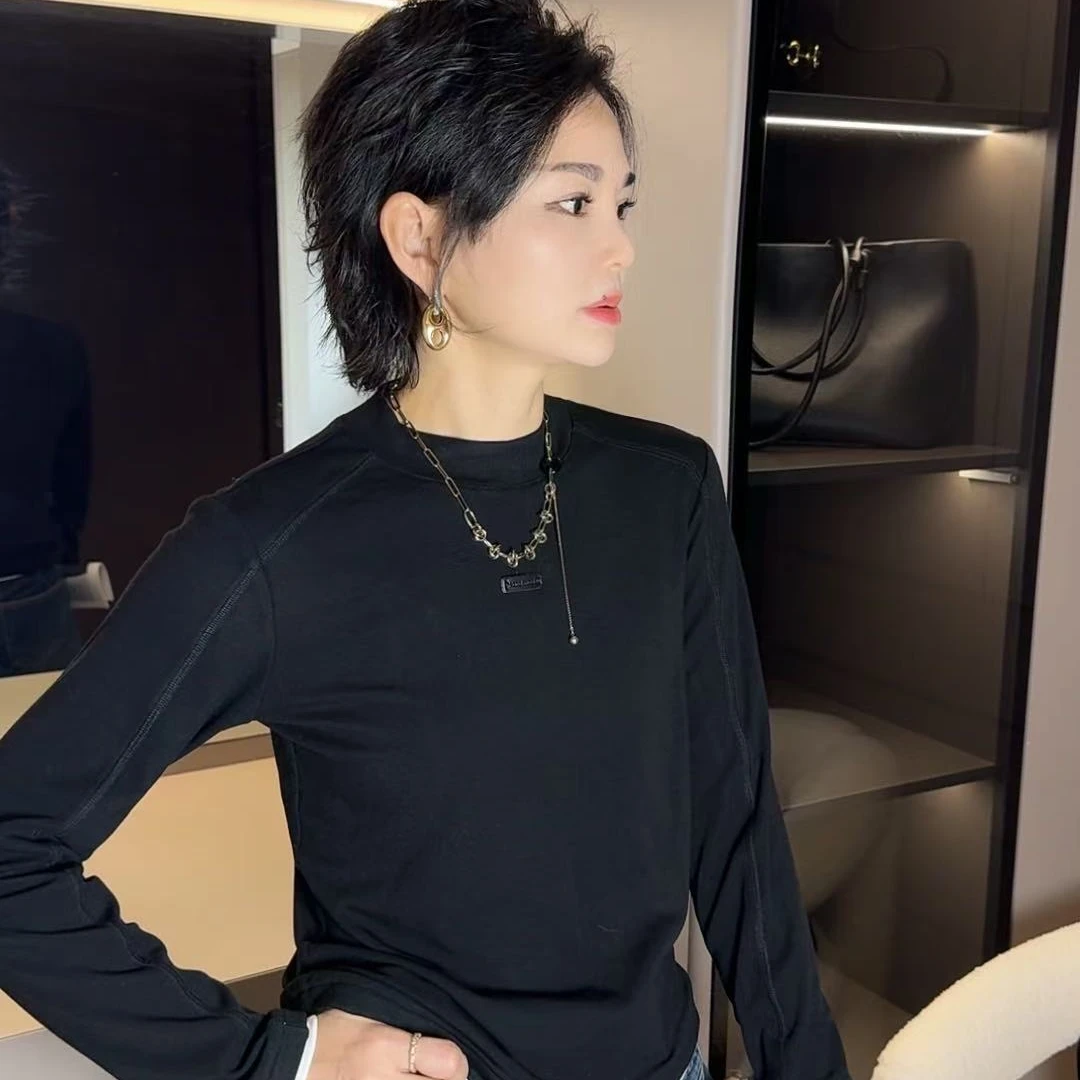 ZM24年冬季新款时尚圆领拼色长袖加绒打底衫（86126）