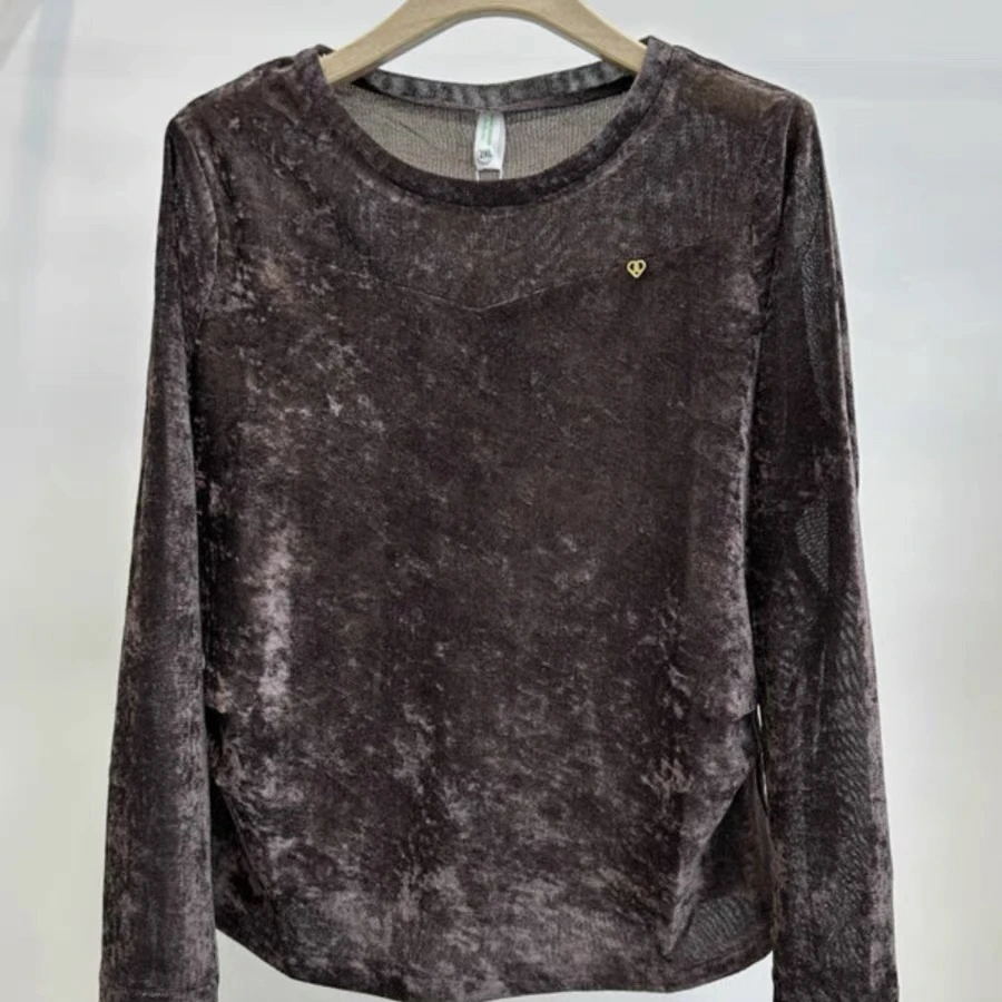 261早秋新款圆领长袖修身显瘦打底衫女装上衣丝绒减龄百搭小衫