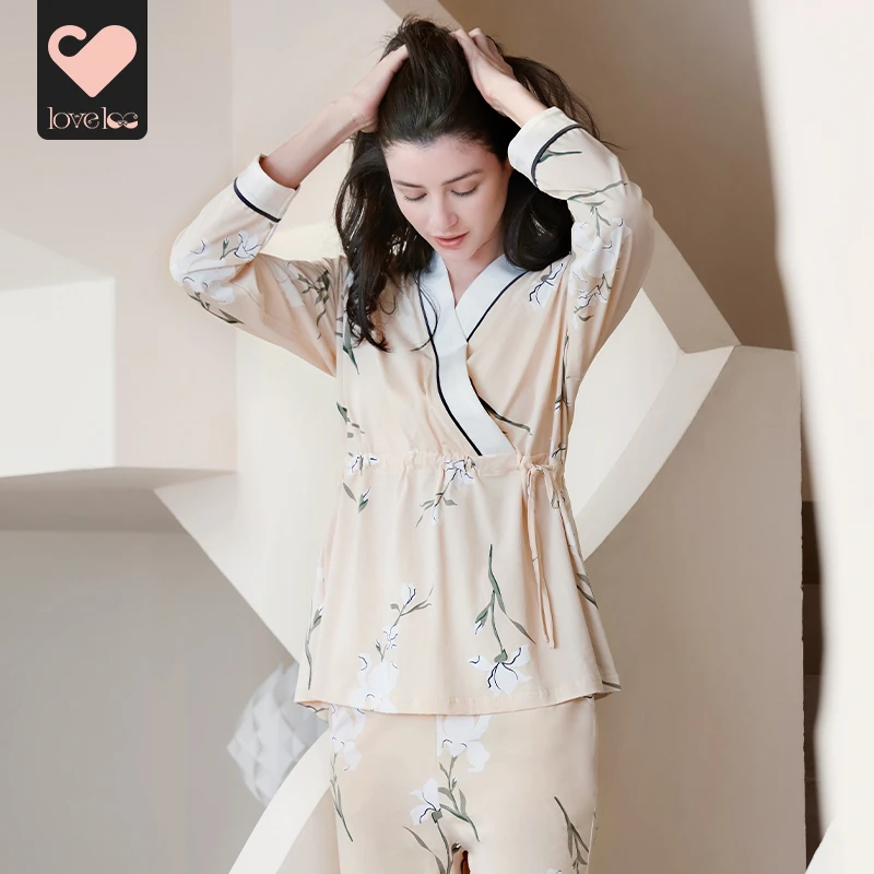 【达人】loveloc月子服纯棉哺乳孕妇睡衣喂奶磁吸扣秋冬家居服套装