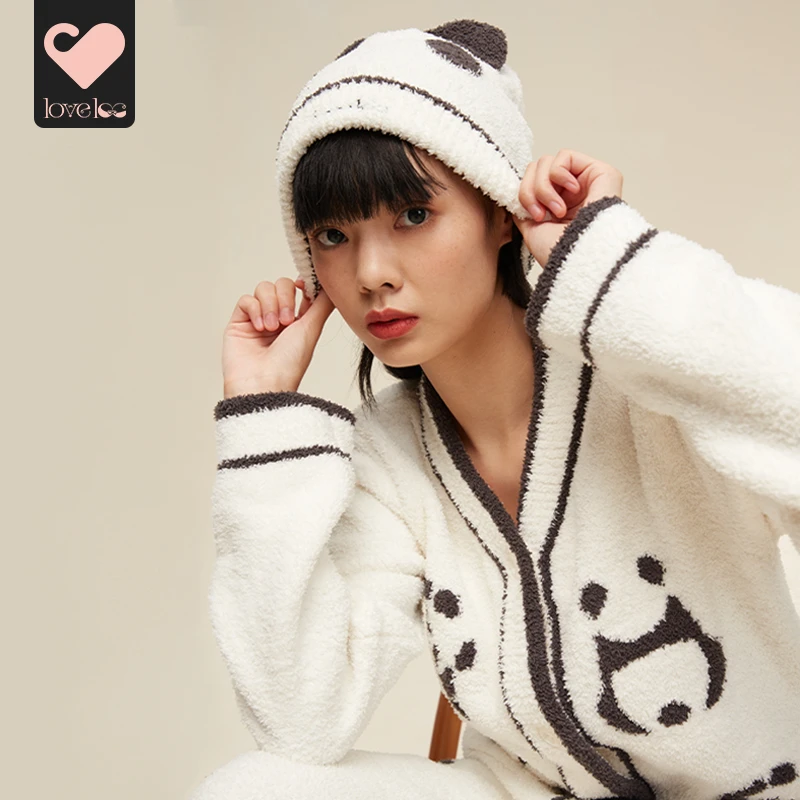 loveloveloc【仓播】半边绒家居服睡衣月子服秋冬加厚外穿保暖开衫