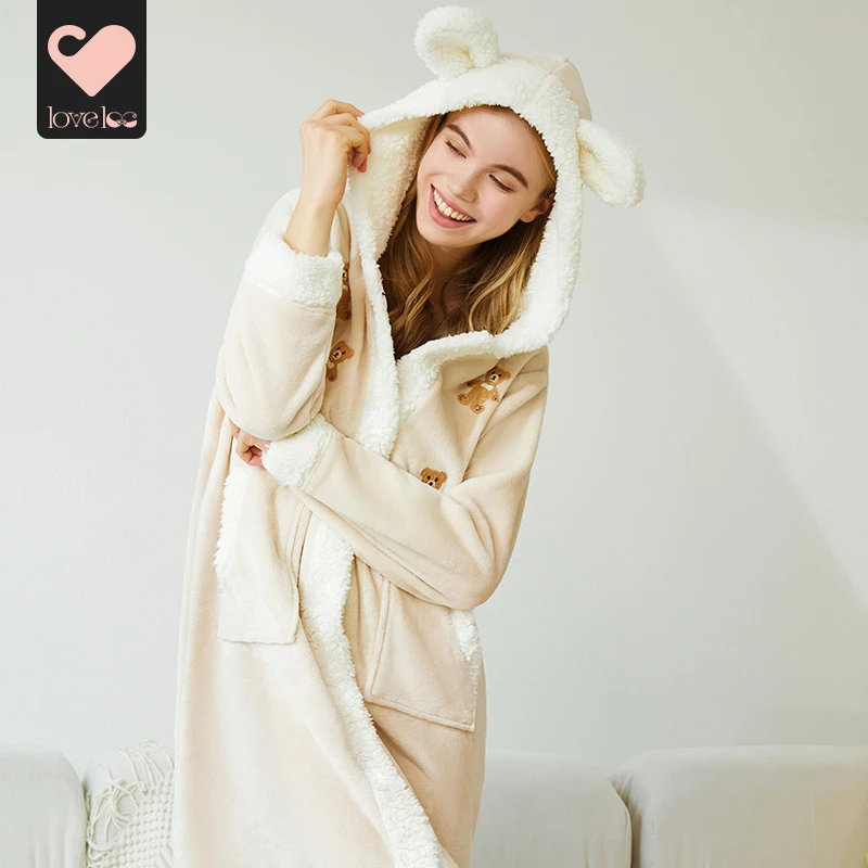 loveloc月子服秋冬产后保暖孕妇哺乳睡衣睡袍外穿孕期小熊居家服