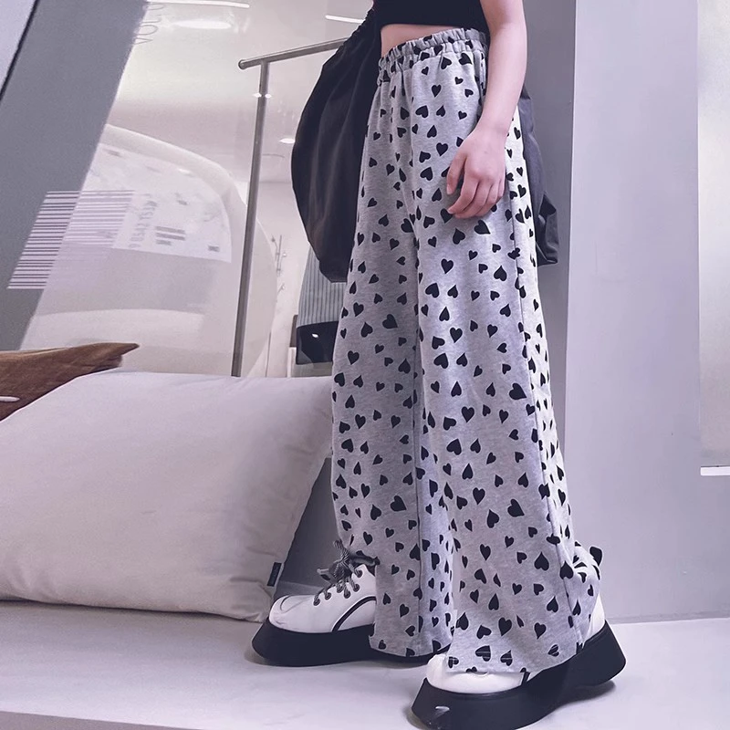 冷大娘定制女童女士阔腿裤休闲直筒裤爱心运动裤喇叭裤亲子款