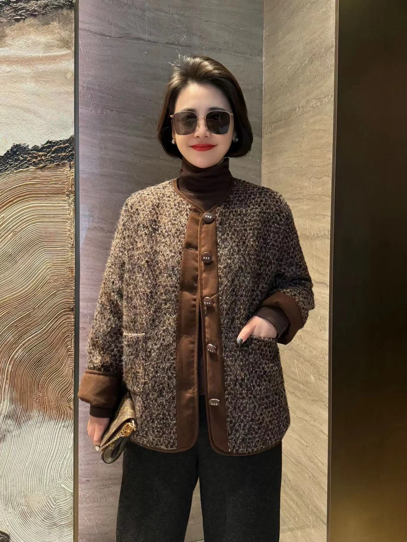 【程发发】小香风羊毛粗花呢白鸭绒羽绒服F1097