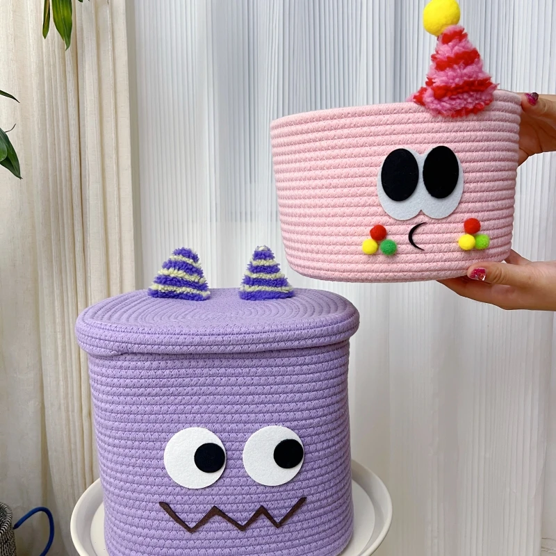 套装多巴胺创意可爱圆形家用手工棉绳收纳盒少女心储物