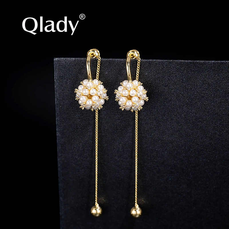 qlady 合金仿珍珠耳饰 女士气质耳钉时尚大漂亮饰品新款耳环耳坠