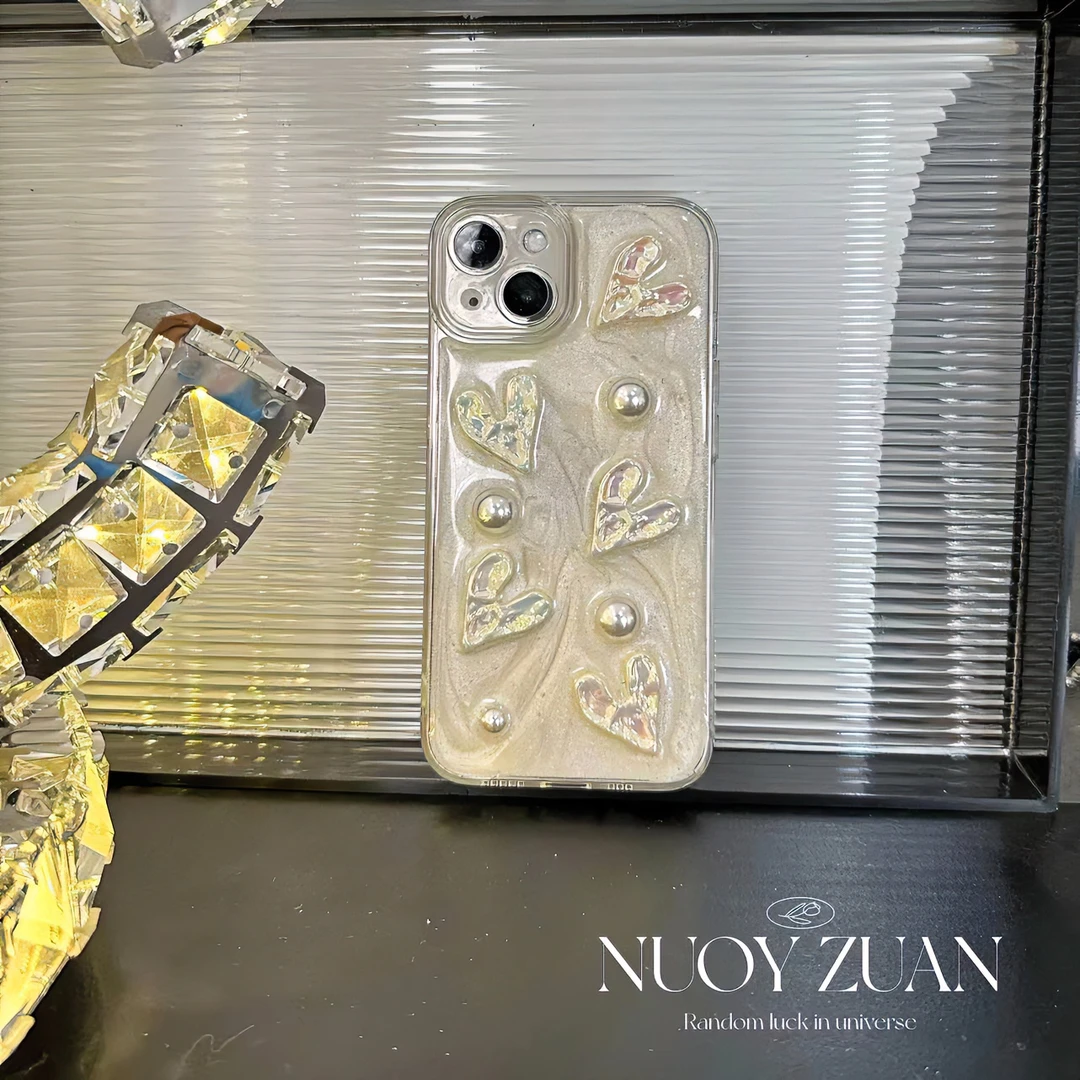 韩风ins白底爱心珠珠适用于iPhone14手机壳苹果13Pro滴胶软壳12女
