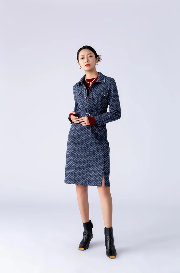 迪图格子牛仔连衣裙DUDD842