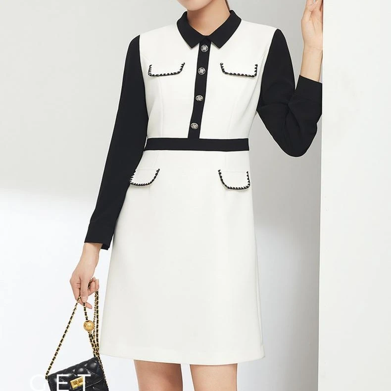 迪图CD811米白色通勤小香风连衣裙