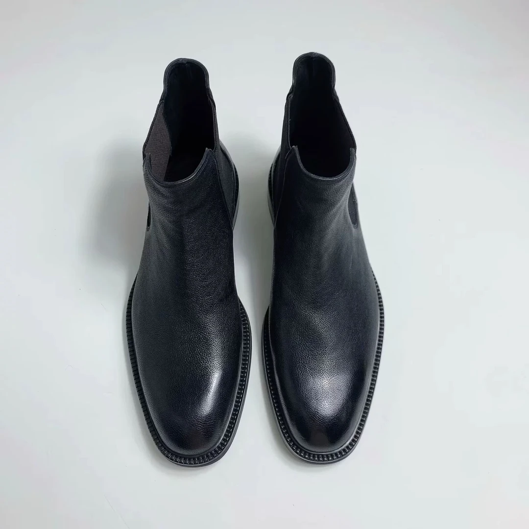 品质质感小牛皮！冬季保暖加绒男士手工固特异真皮底切尔西靴男靴