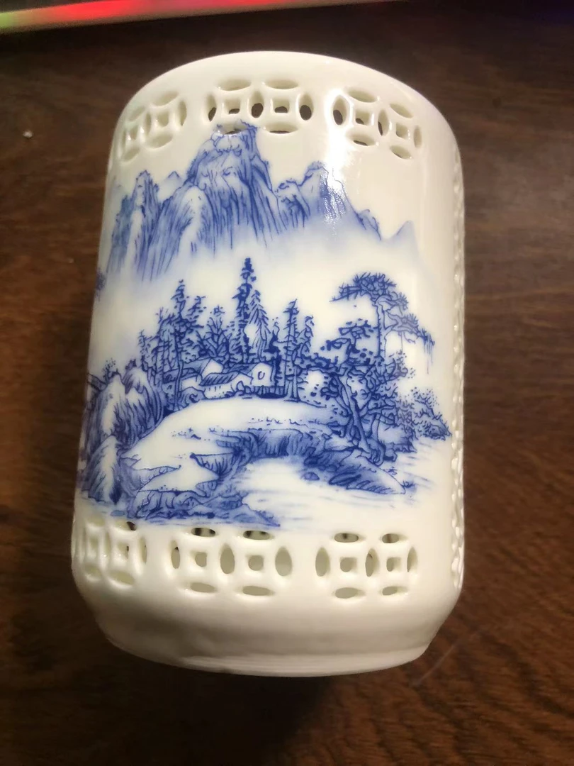 A210陶瓷青花山水笔筒/一件