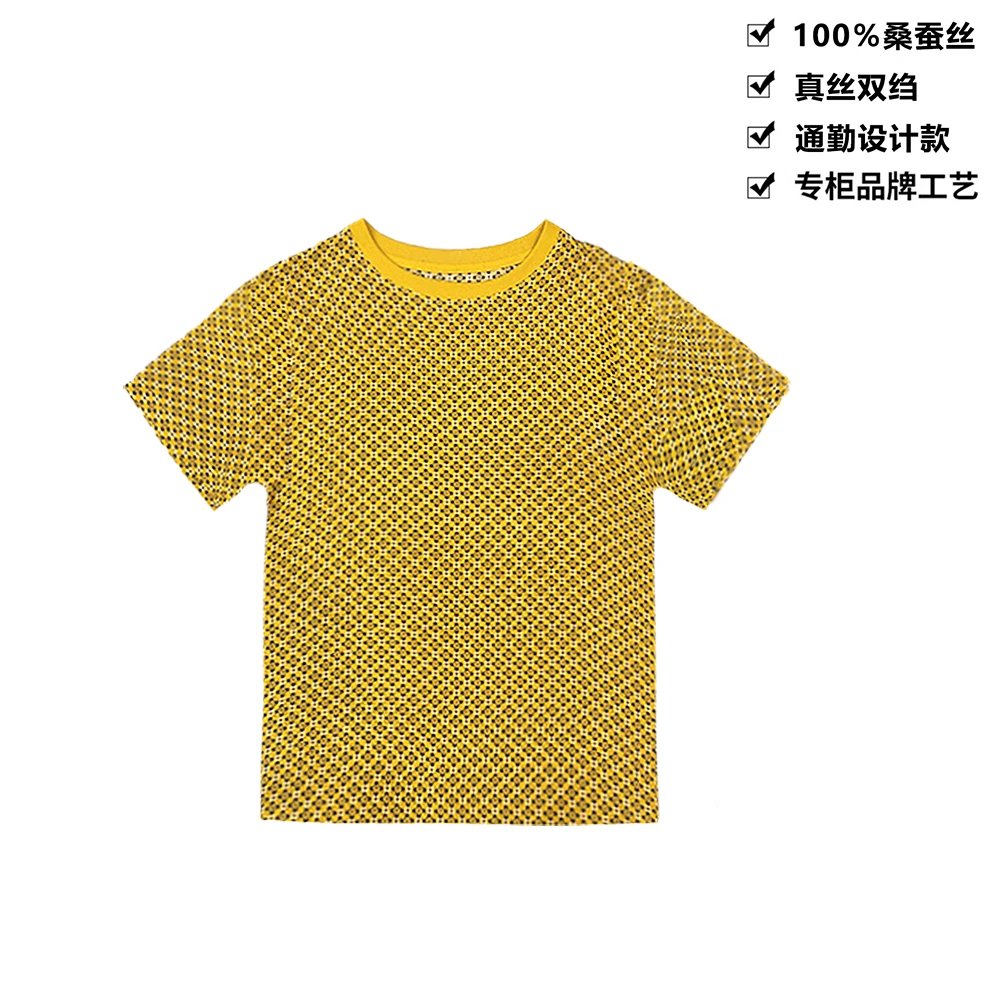 100桑蚕丝复古十字花朵气质圆领全真丝女士短袖T恤女DX312
