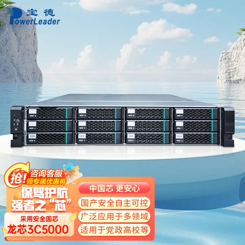 宝德服务器龙芯3C5000*2/32G内存*2/960G SSD*2/4T SATA*3/RAID