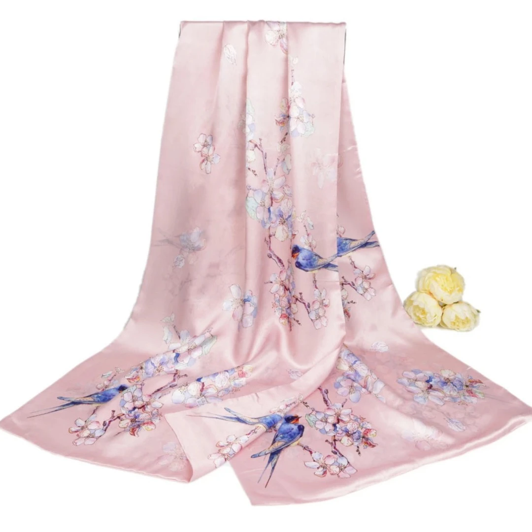 桑蚕丝素绉缎真丝长巾 403款时尚透气手工卷边柔软舒适丝绸包邮