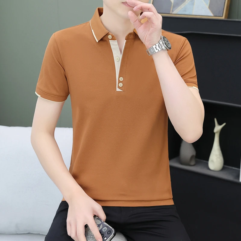 高品质男士短袖polo衫休闲韩版翻领白色t恤男百搭修身纯色半袖男