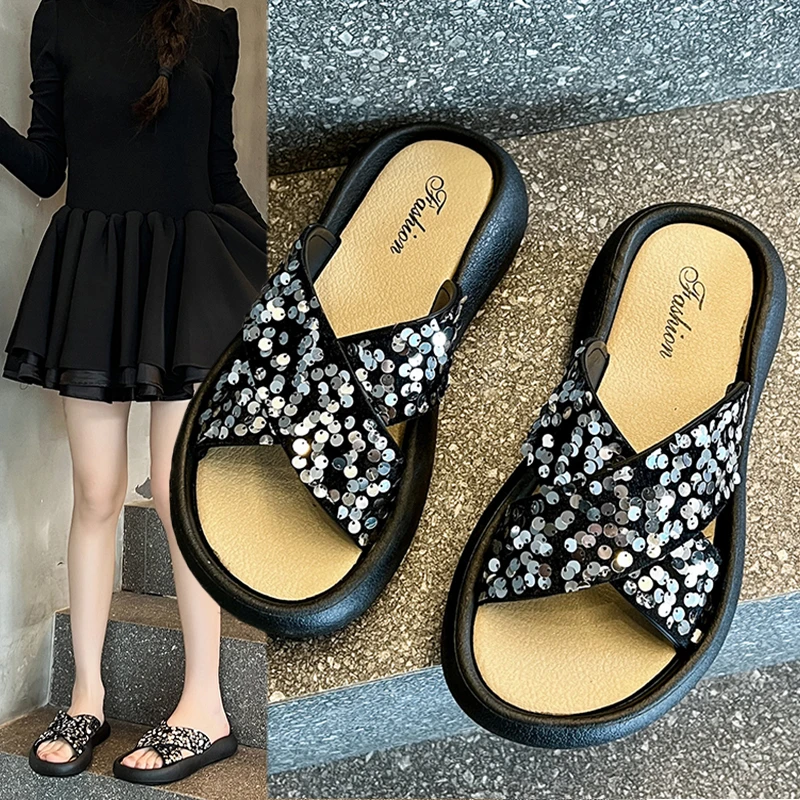 2025新款夏季百搭8818-10亮片时尚外穿小香风女鞋