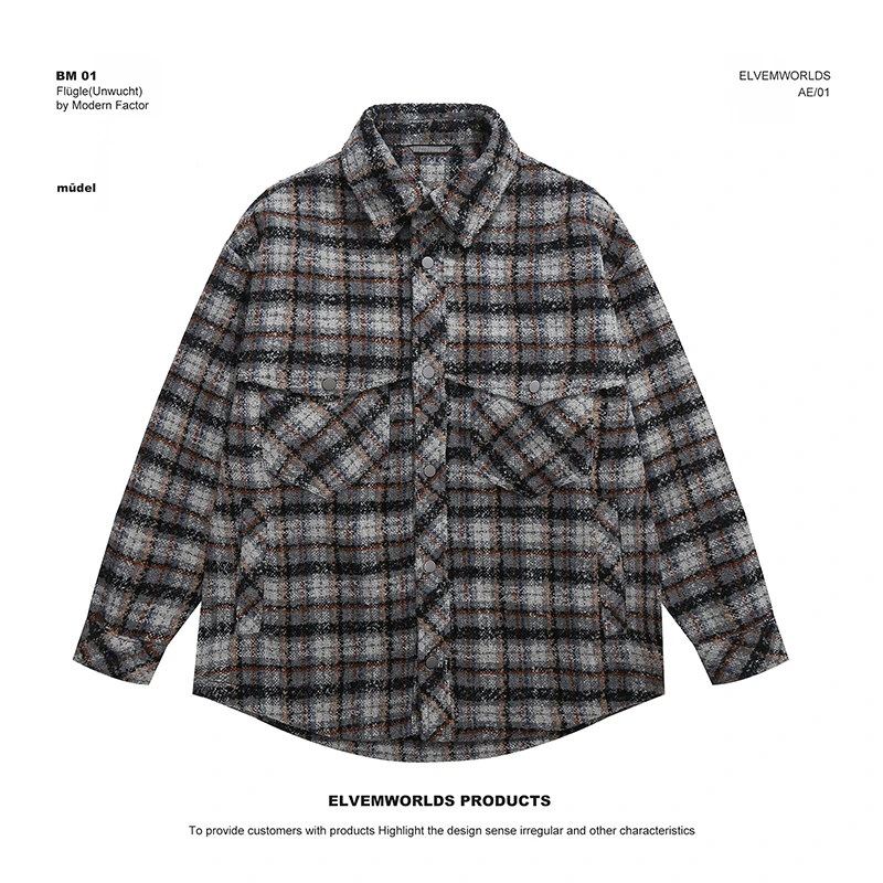 年末清仓！高级感潮流小香风格子潮牌翻领男士毛呢夹克外套58032