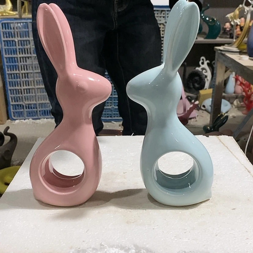 【闪购商品】陶瓷摆件马卡龙情侣兔