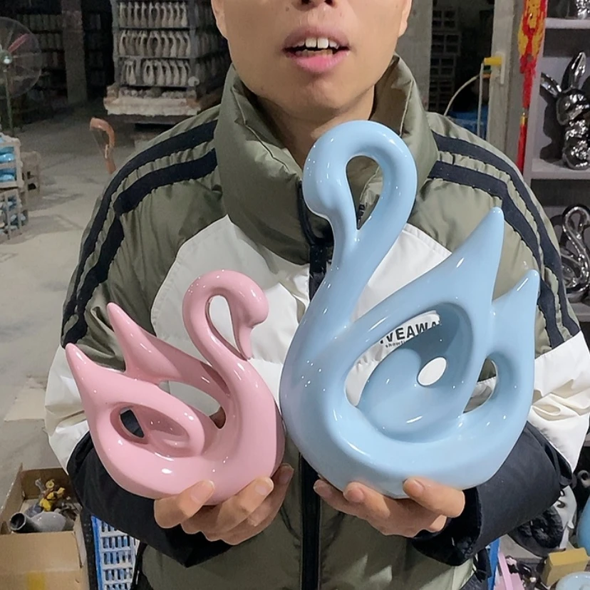 【闪购商品】陶瓷摆件马卡龙情侣天鹅