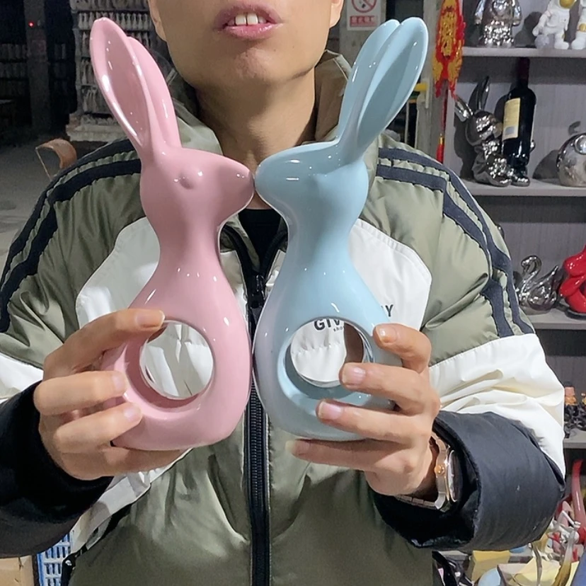 【闪购商品】陶瓷摆件马卡龙情侣兔