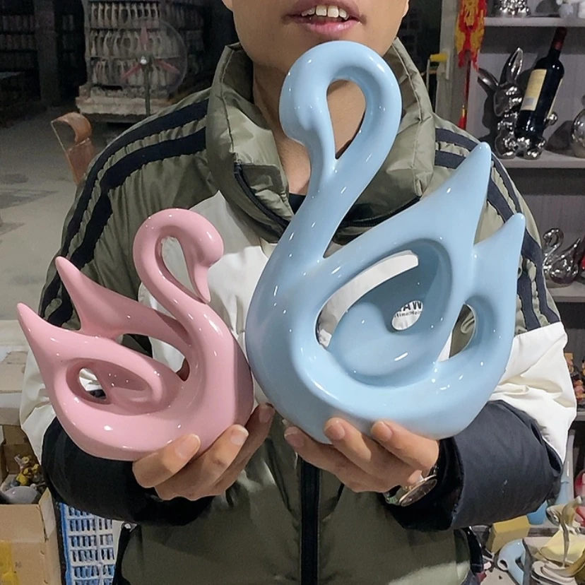 【闪购商品】陶瓷摆件马卡龙情侣天鹅