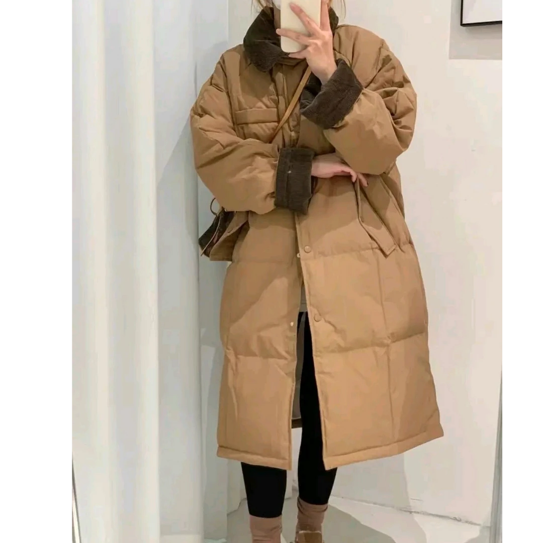 中长款拼接白鸭绒羽绒服女款2024 冬季潮流加厚 外套宽松时尚