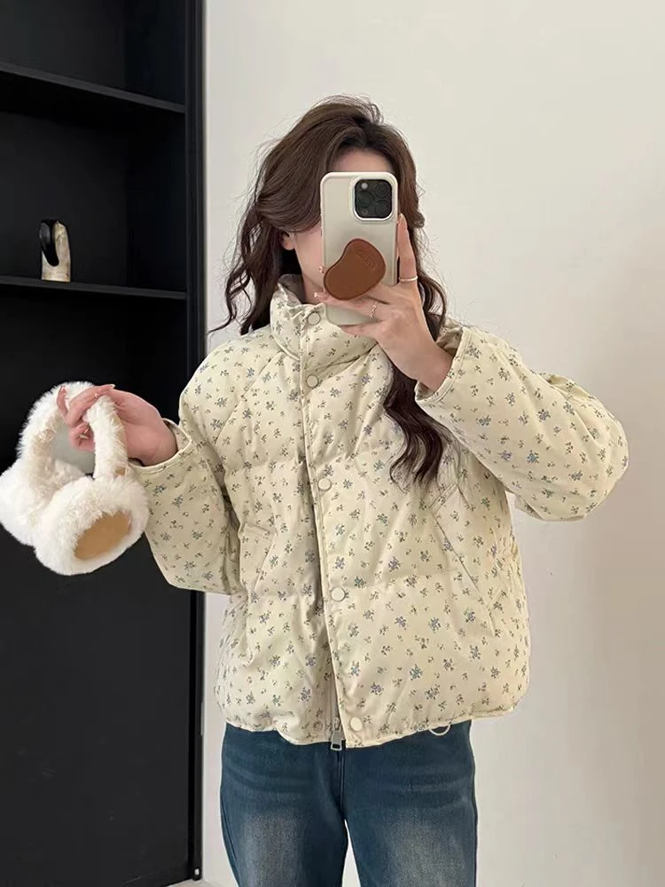 魅喻主推鸭绒羽绒服女款2024冬季韩版小花朵羽绒服短款立领冬季