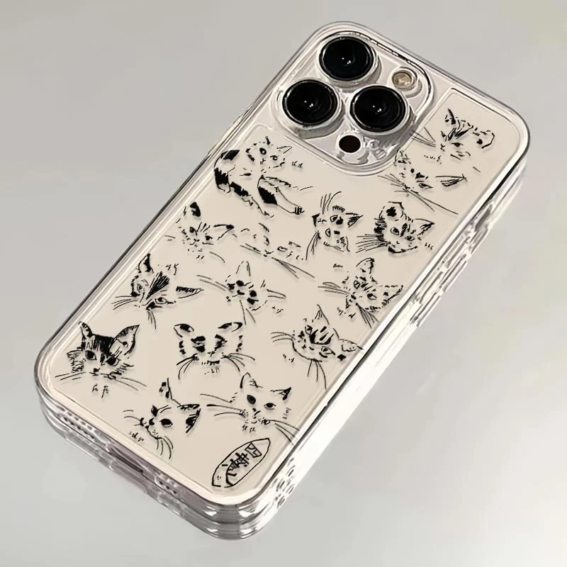 千玺手绘猫咪适配苹果/小米/oppo/vivo/华为硅胶透明卡通女新款