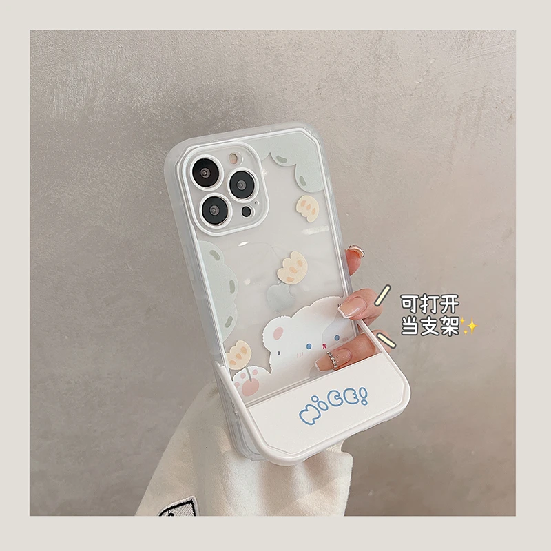 适配苹果/小米/oppo/vivo/华为小清新花朵小熊女款影藏支架新款