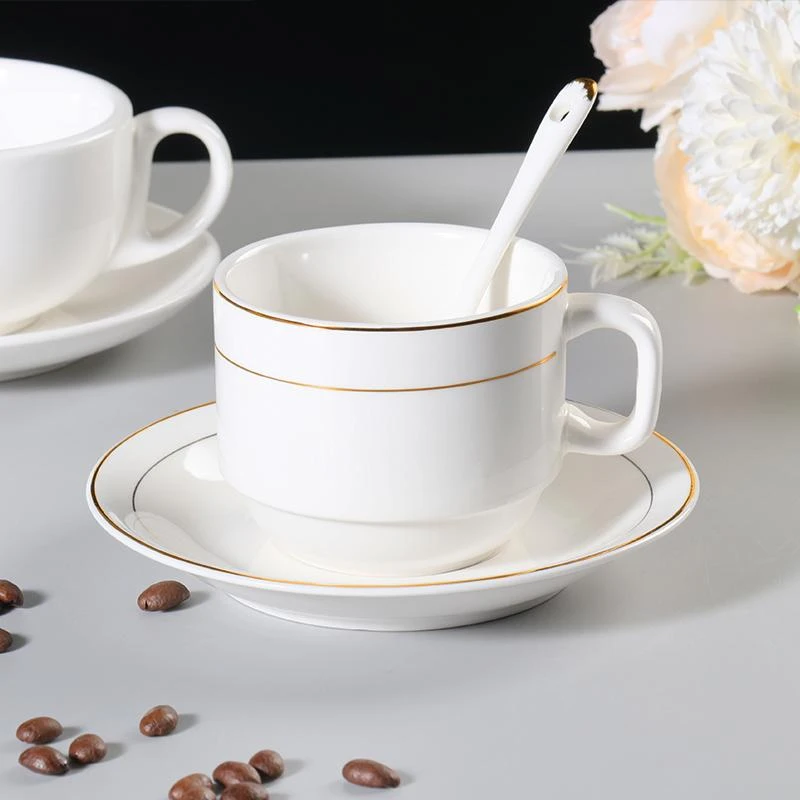 美式金边咖啡杯带底碟奶茶杯欧式奢华咖啡器具英式茶杯定制logo