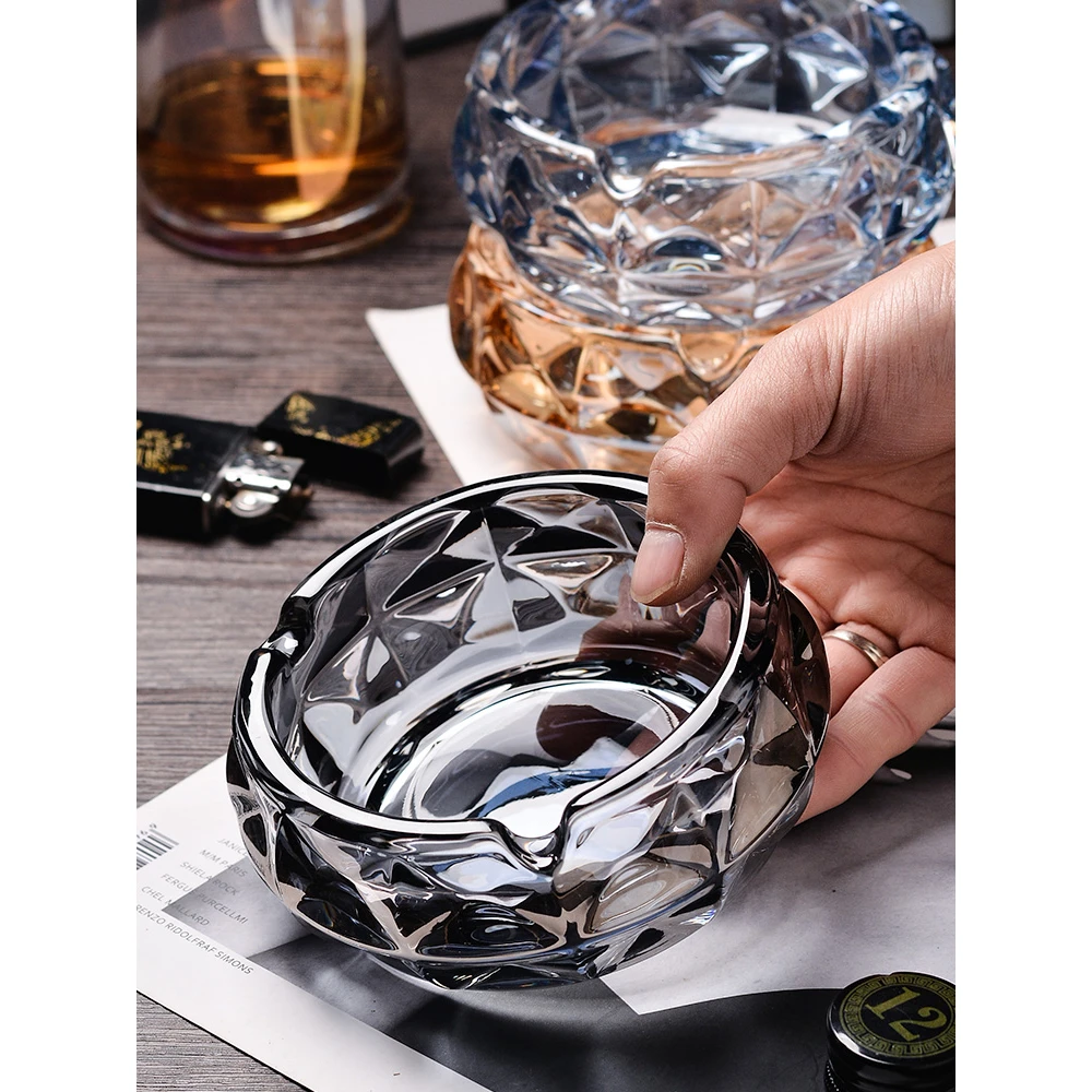 客厅家用烟灰缸防灰飞办公室高级感玻璃烟缸轻奢高档潮流创意个性