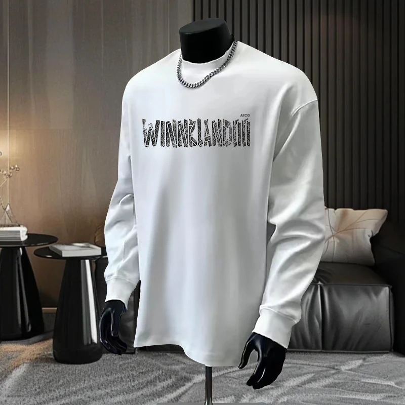 【铂梵蔻】重磅棉长袖t恤男士秋冬2024新款潮流青少年宽松内搭T恤