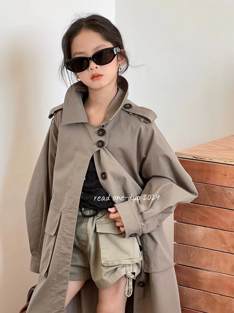 春秋儿童中长款卡其洋气韩版时尚休闲风衣外套（直播间叫号链接）