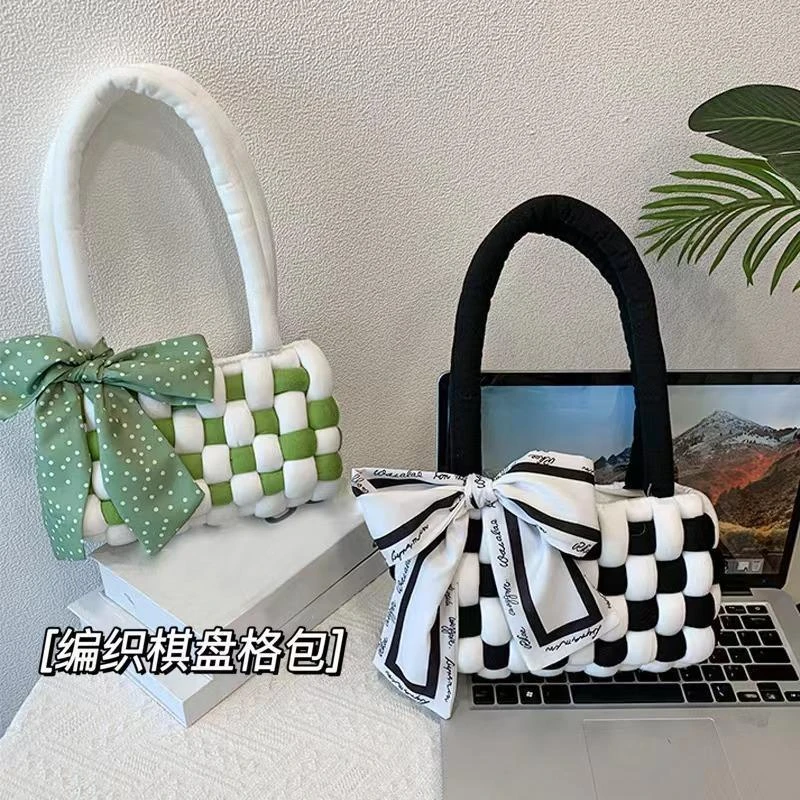 创意DIY手工编织棋盘格包送女友闺蜜单肩秋冬手提包时尚休闲百搭