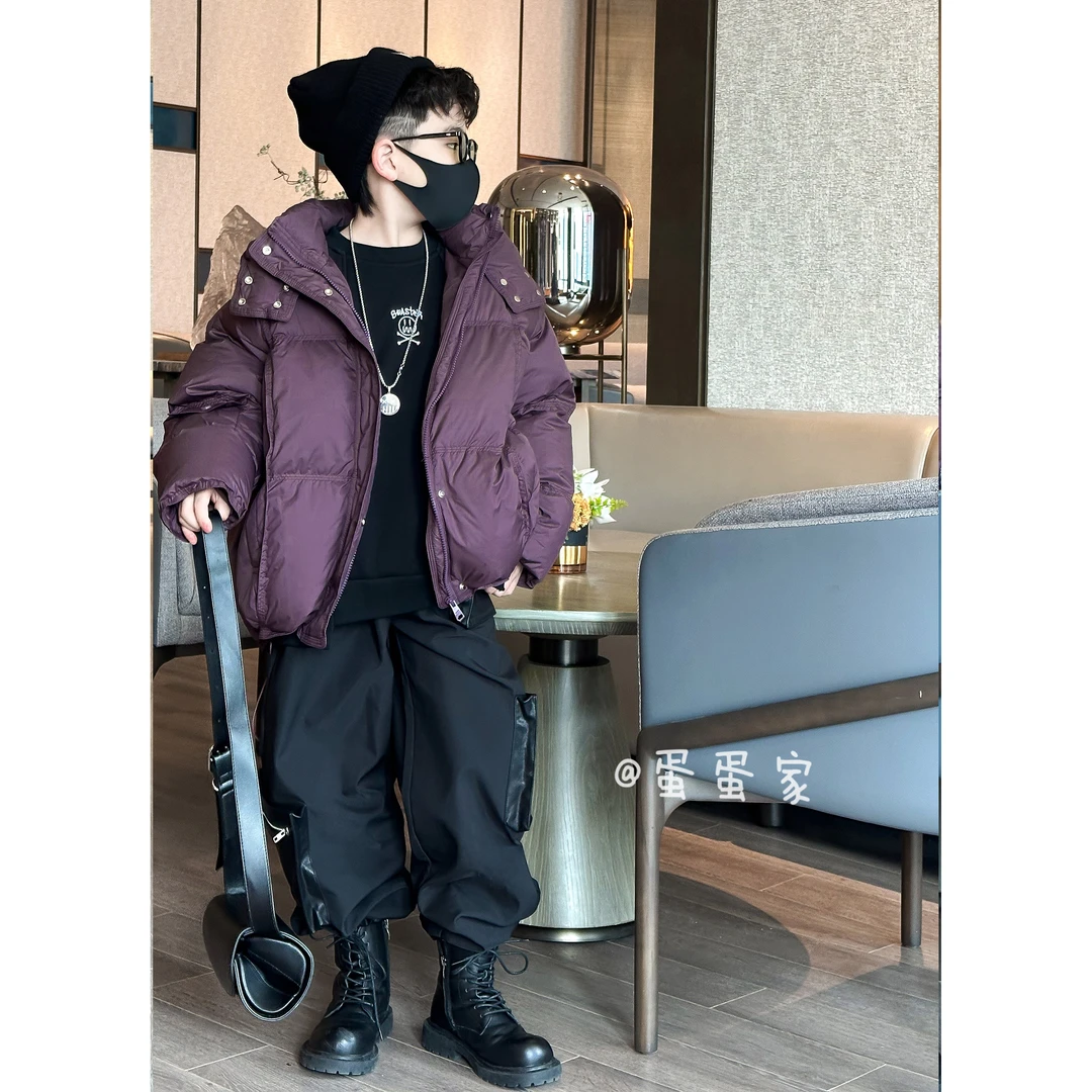 蛋蛋家【酱紫色羽羽】冬季新款儿童酱紫色一手长连帽羽绒汉服外套