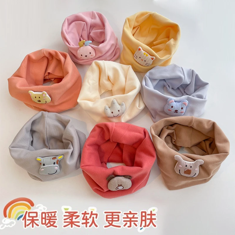 儿童新款秋冬德绒围巾套头围巾保暖防风卡通围脖纯色动物柔软脖套